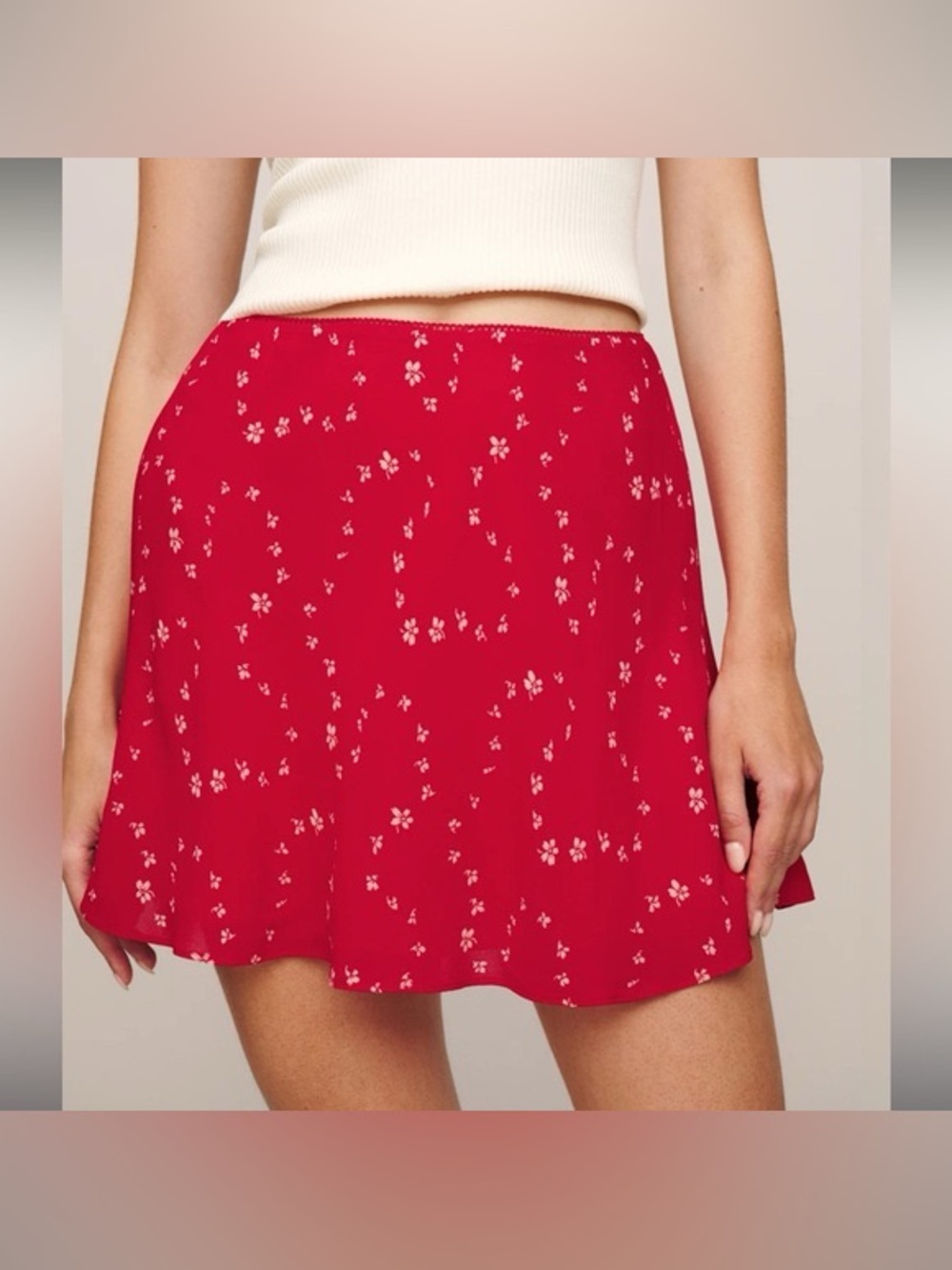 Reformation Red Floral Brandy Mini Skirt